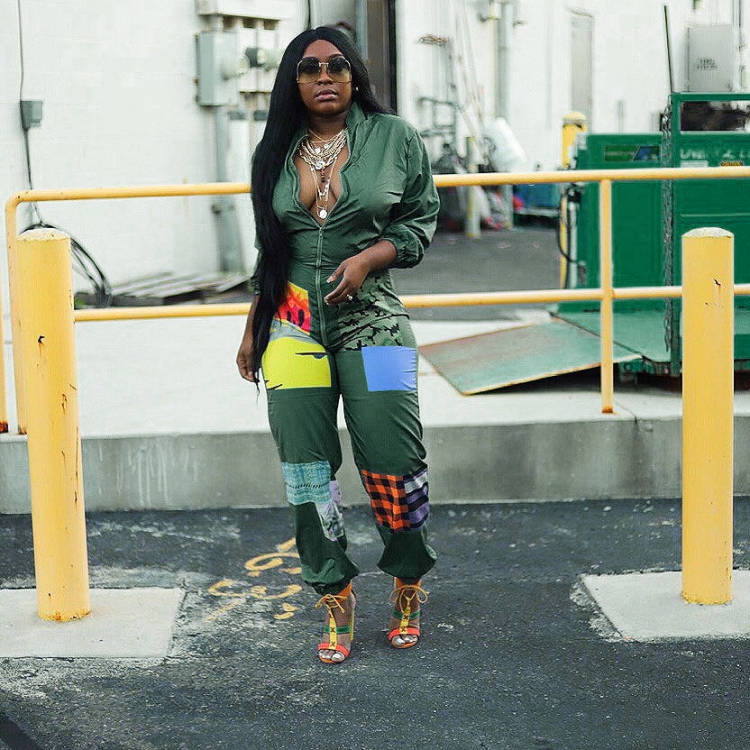 Women's Fashion Print Zipper Long Sleeve Casual Jumpsuit 3