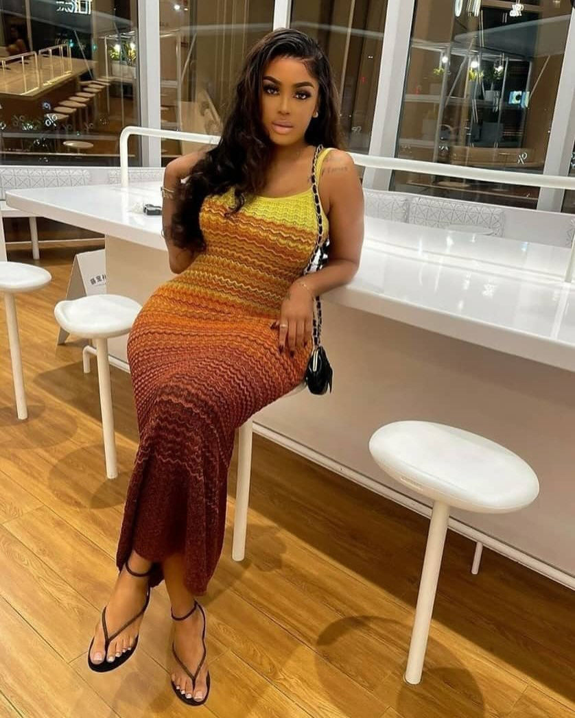 Women's Summer Strap Knitting Gradient Color Slim Bodycon Long Dress 4