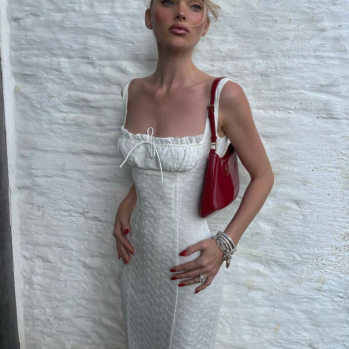 Women Square Neck Embroidered Holidays Maxi Strap Dress 3