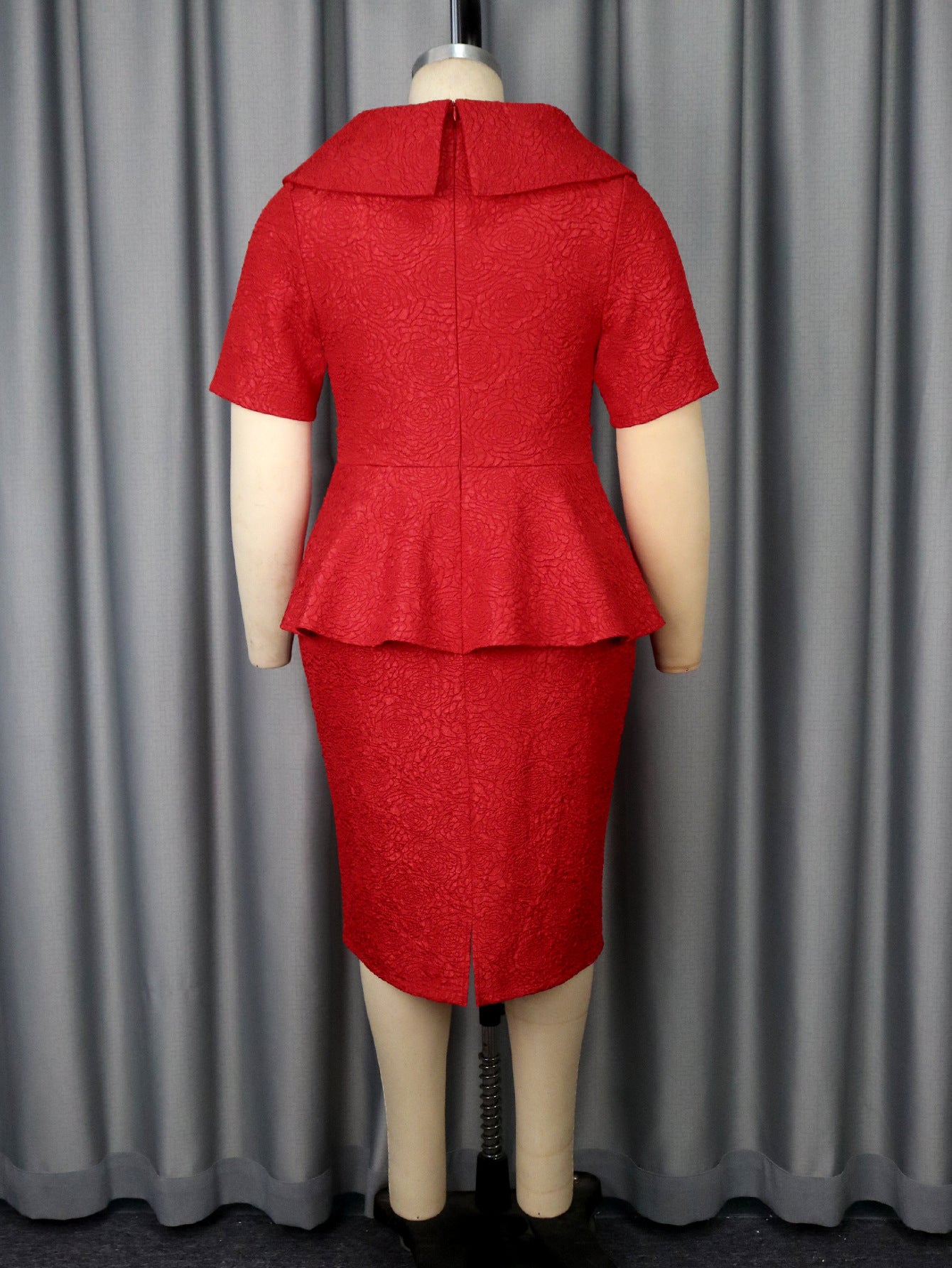 Plus Size Women Elegant Jacquard Ruffle Formal Party Bodycon Dresses 4