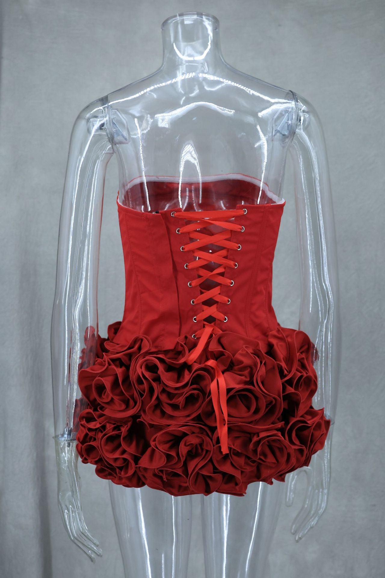 Spring Summer sexy fishbone Strapless lace-up top flower short skirt two piece set 15