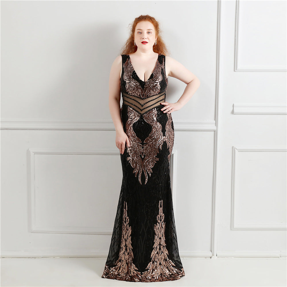 Plus Size Women Sequins Sleeveless Formal Party Evening Dress 3