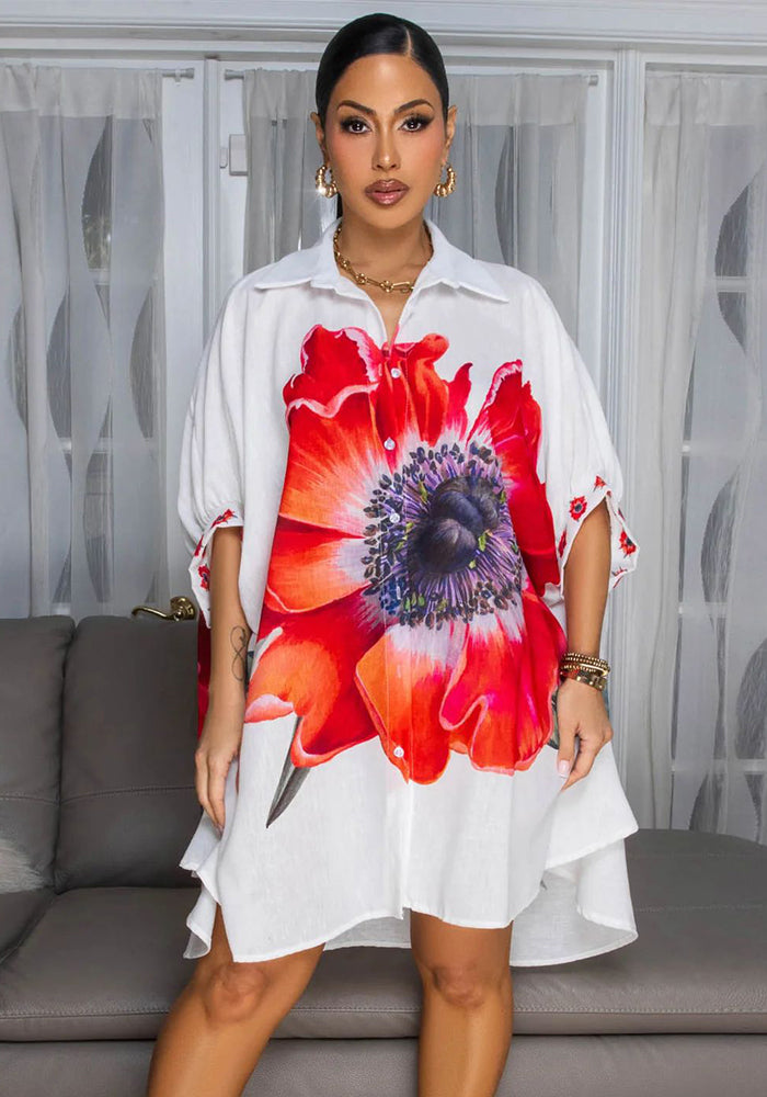 Women Elegant Print Turndown Collar Shirt