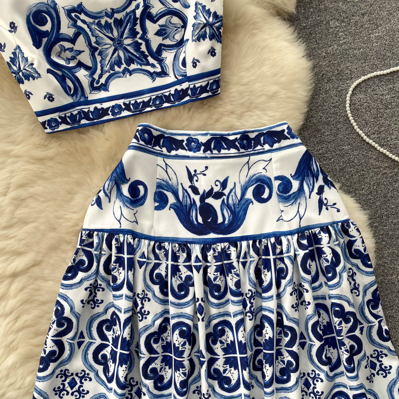Women Summer Printed Camisole + Skirt Two-piece Set 21