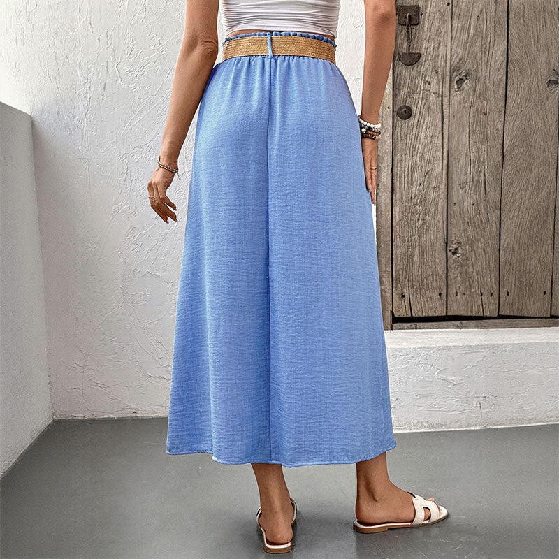 summer women's pocket button Belt skirt 5