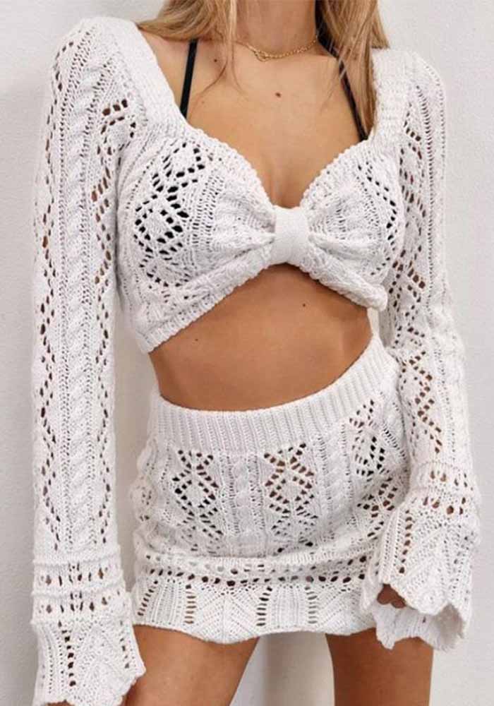 Sun Protection Women's Knitting Hollow Bikini Cover-Up Shirt Outer Wear