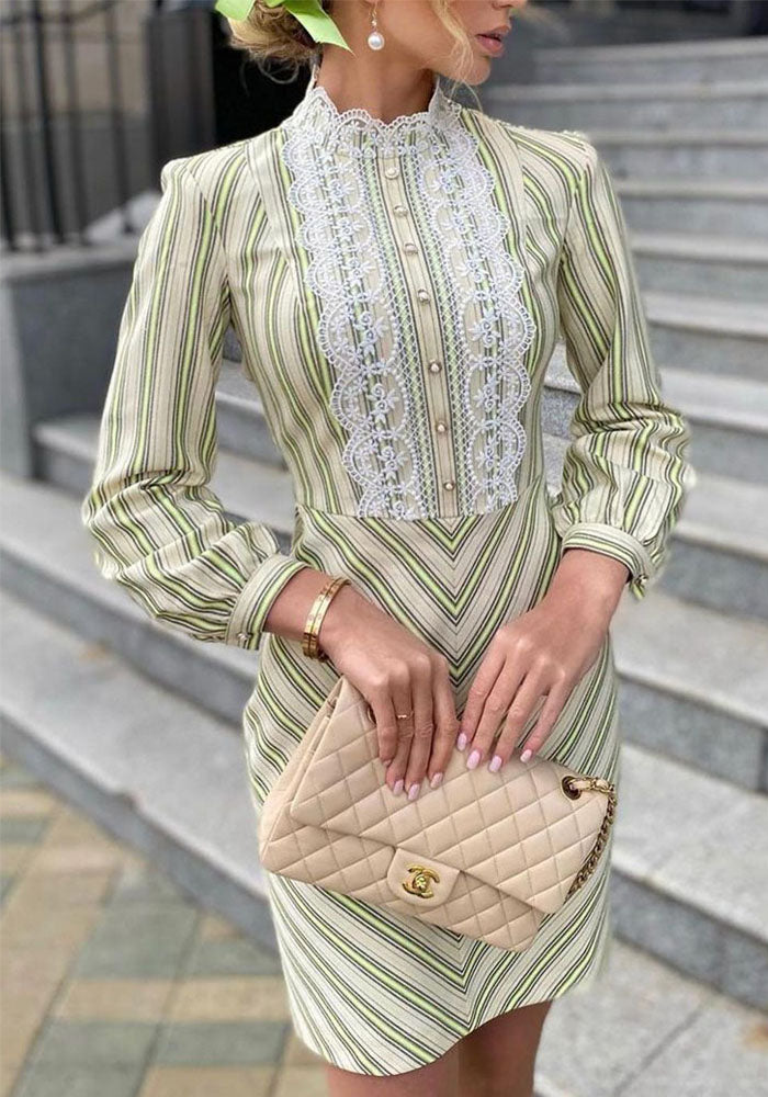 Career Women's Striped Lace Dress