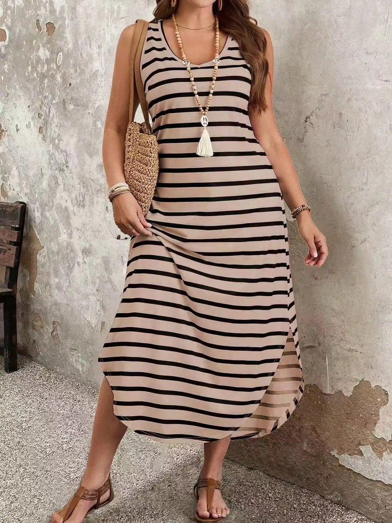 Summer Striped Sleeveless Fashion Sexy Beach Dress 4