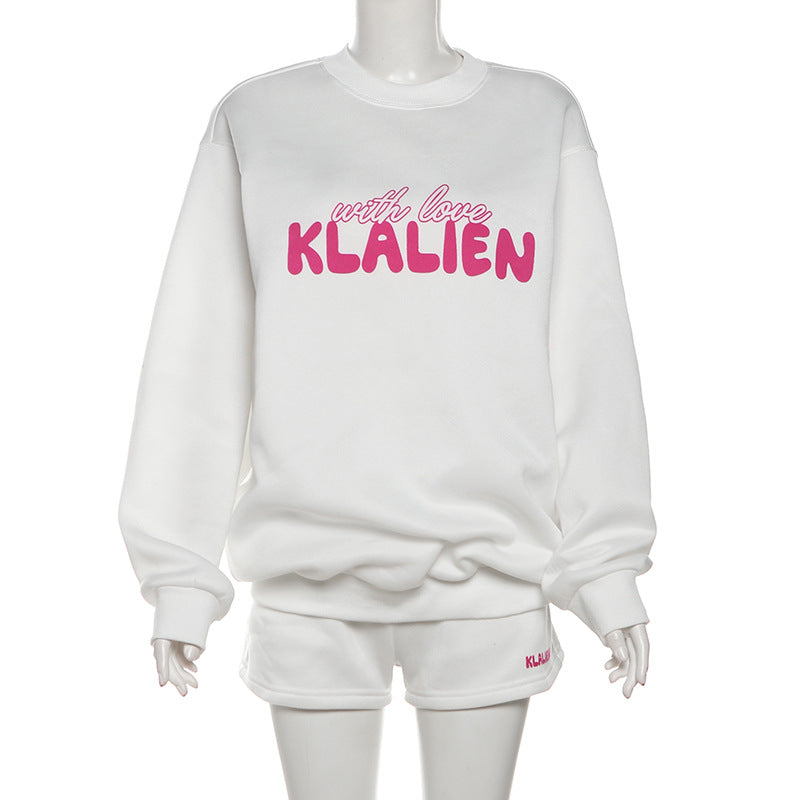 Autumn and Winter Women Printed Basic Top and Shorts Casual Sports Two-piece Set 4