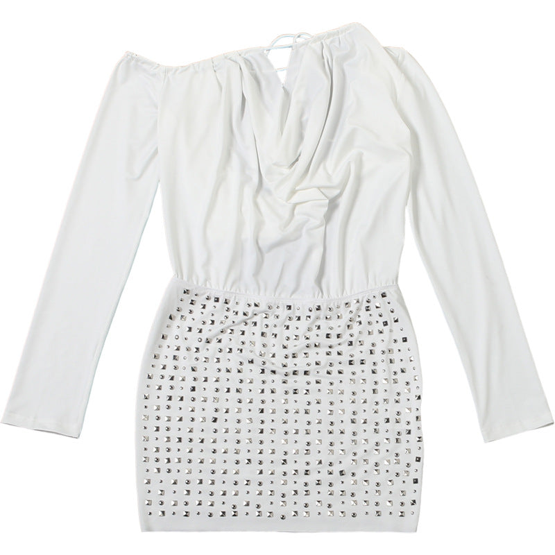 Women autumn/winter sexy backless lace-up off-shoulder bodycon dress 8