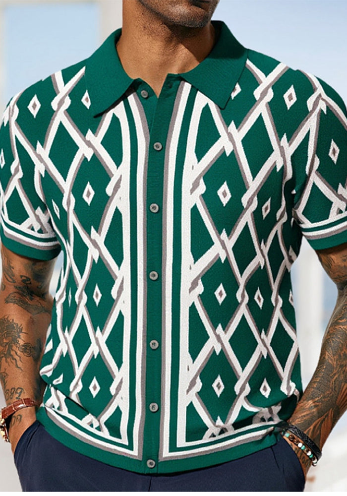 Men's Clothing Summer Jacquard Knitting Short Sleeve Polo Shirt