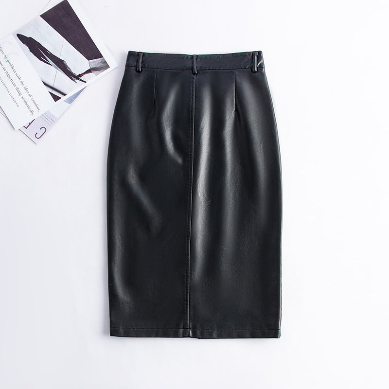 Women slit Bodycon Pu-Leather Skirt