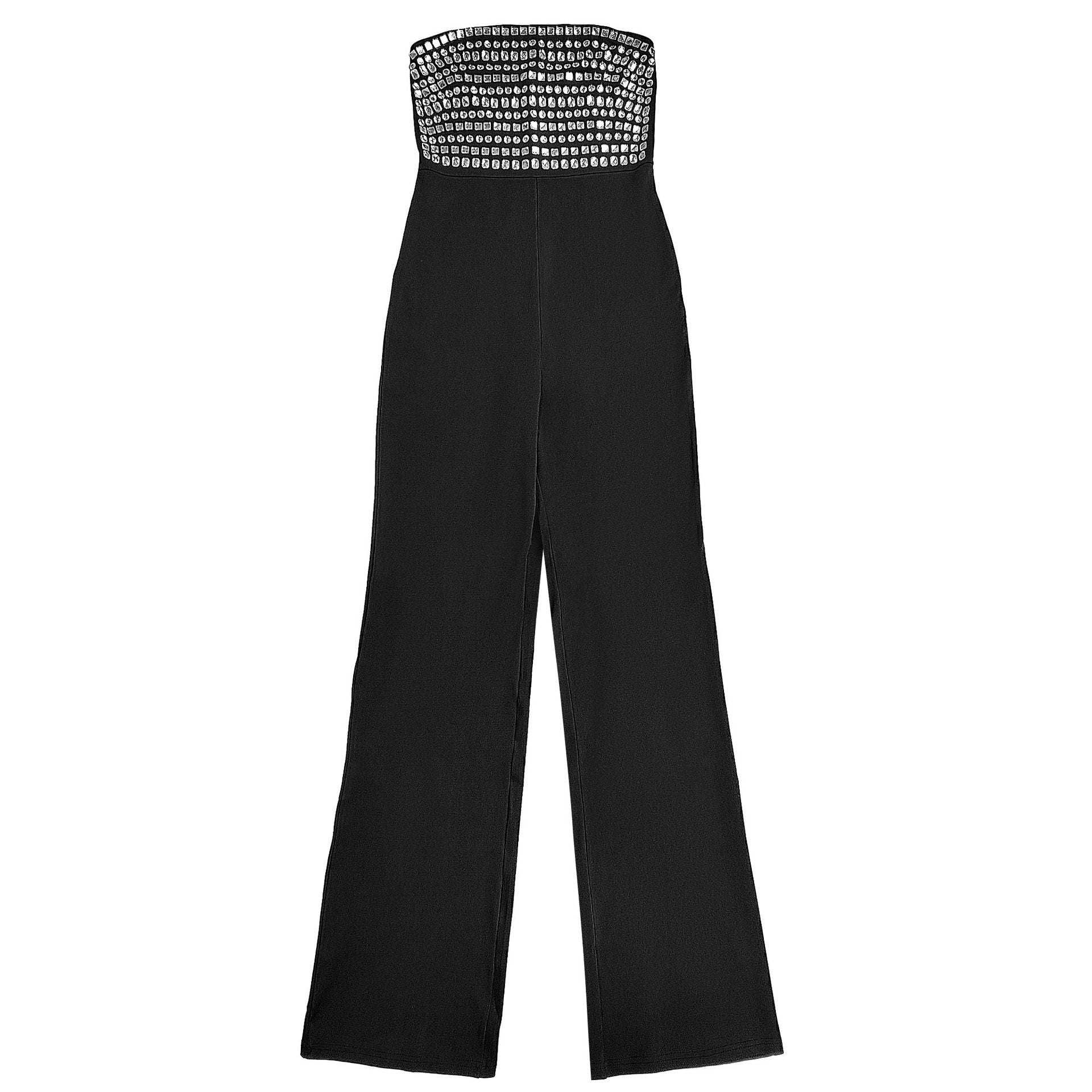 Women Sexy Strapless Solid Beaded Jumpsuit 6