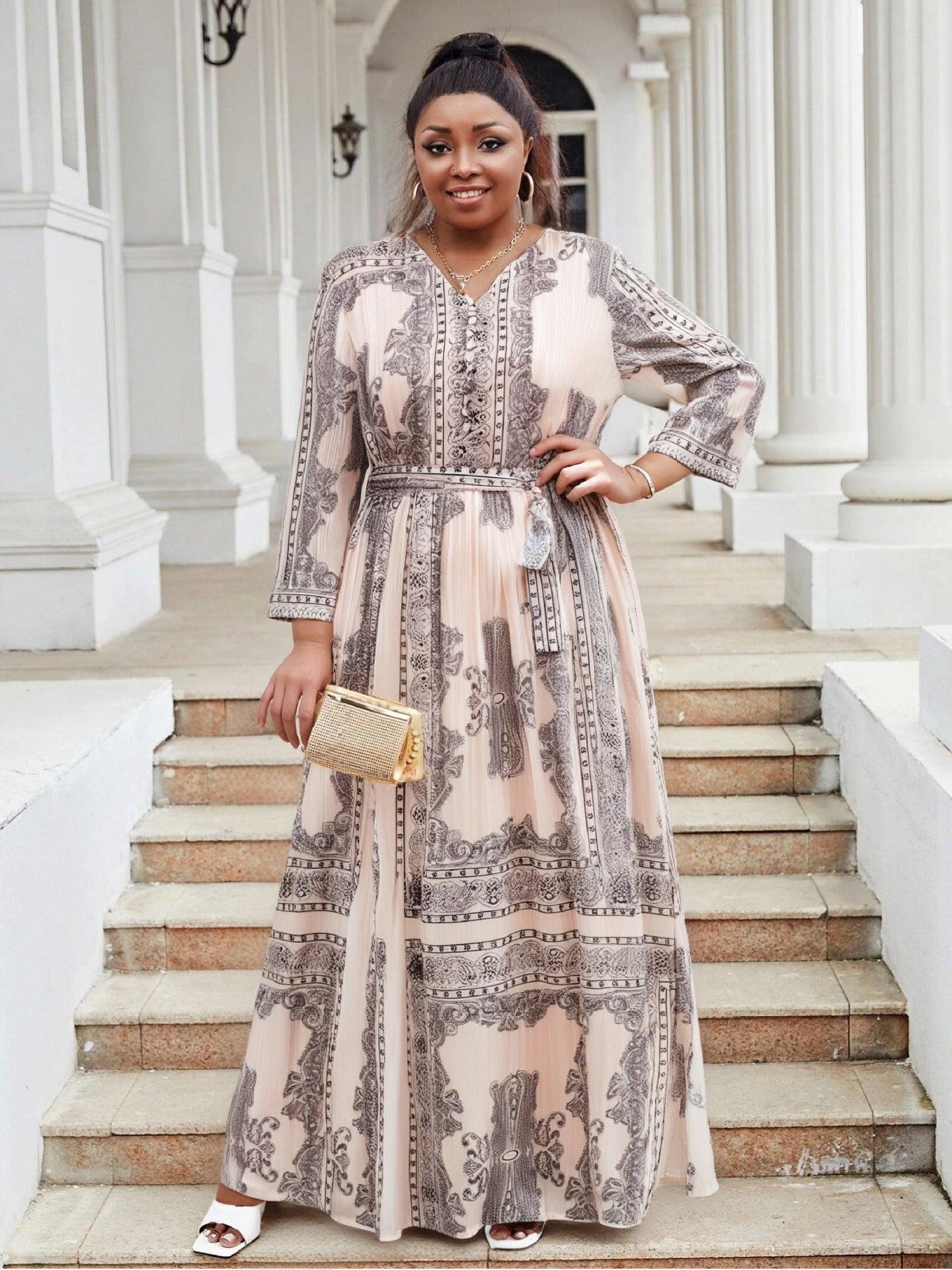 Plus Size women's clothing elegant loose Casual pleated chiffon long dress for women