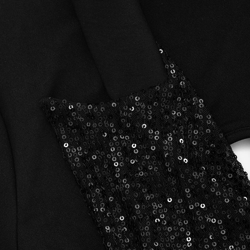 Women Fall Solid Sequined Long-Sleeved Elegant Patchwork Dress 30