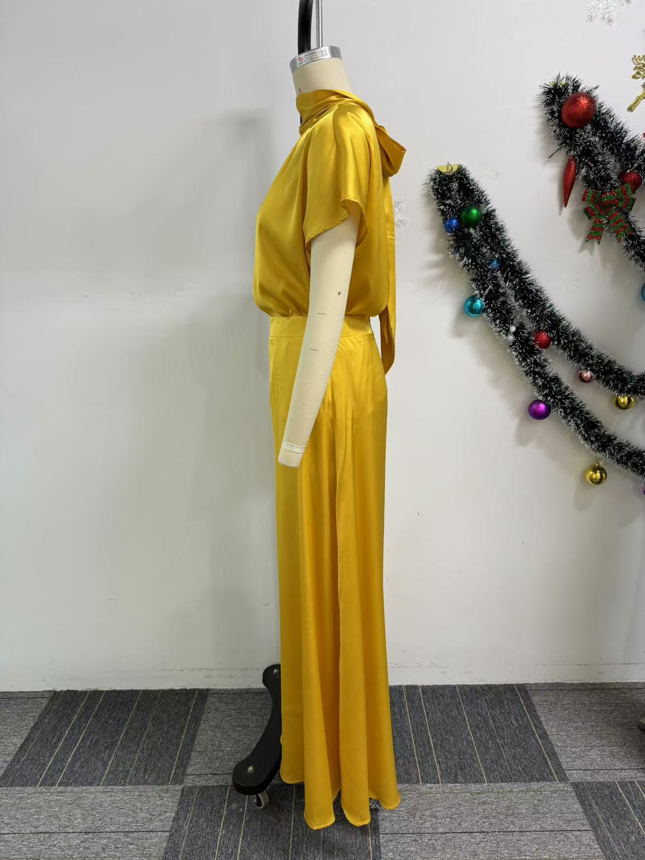 Satin Lace-Up Flying Sleeve Top Wide-Leg Pants Two-Piece Set 11