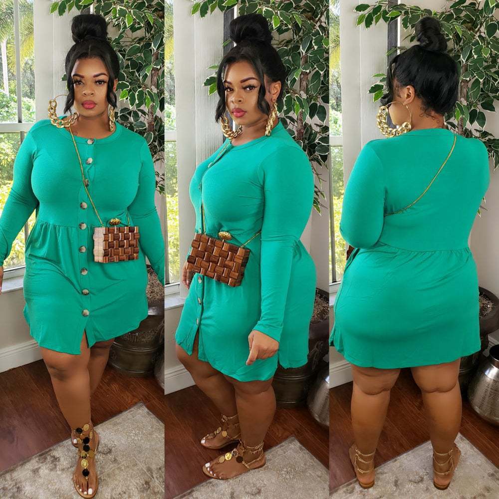 Plus Size Women Sexy Round Neck Dress 4