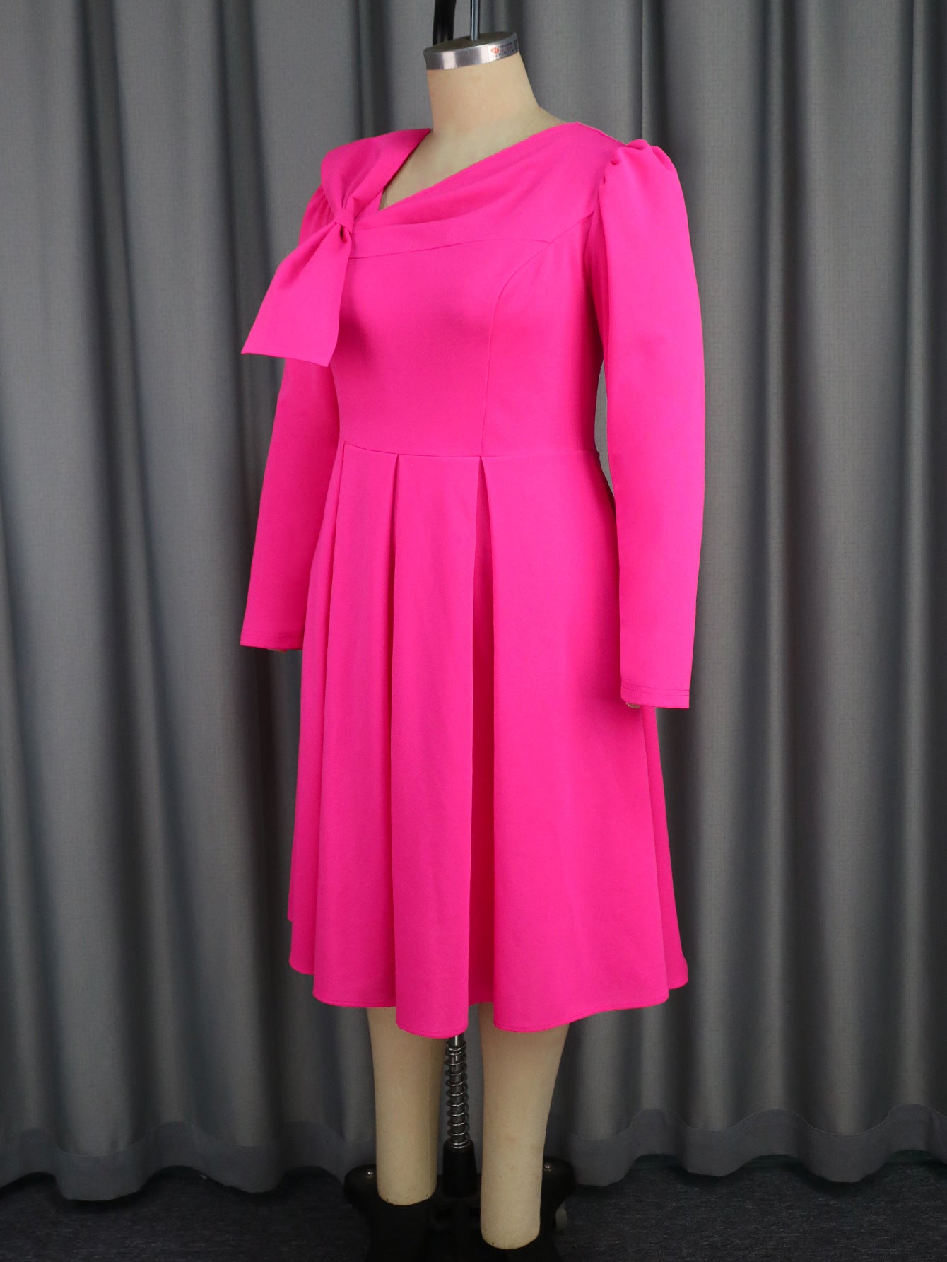 Plus Size Women Autumn Formal Party Party Elegant Bow Long Sleeve Dress