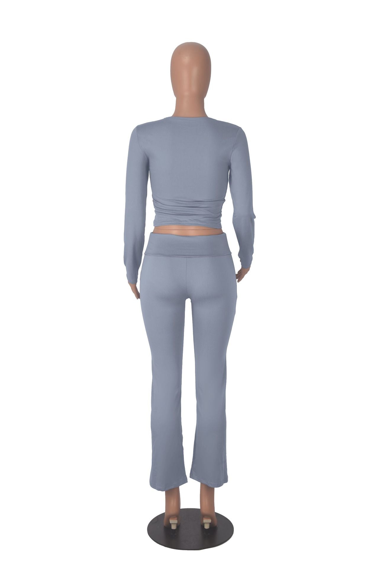 Women long sleeve round neck top and bell bottom pant two-piece set 35