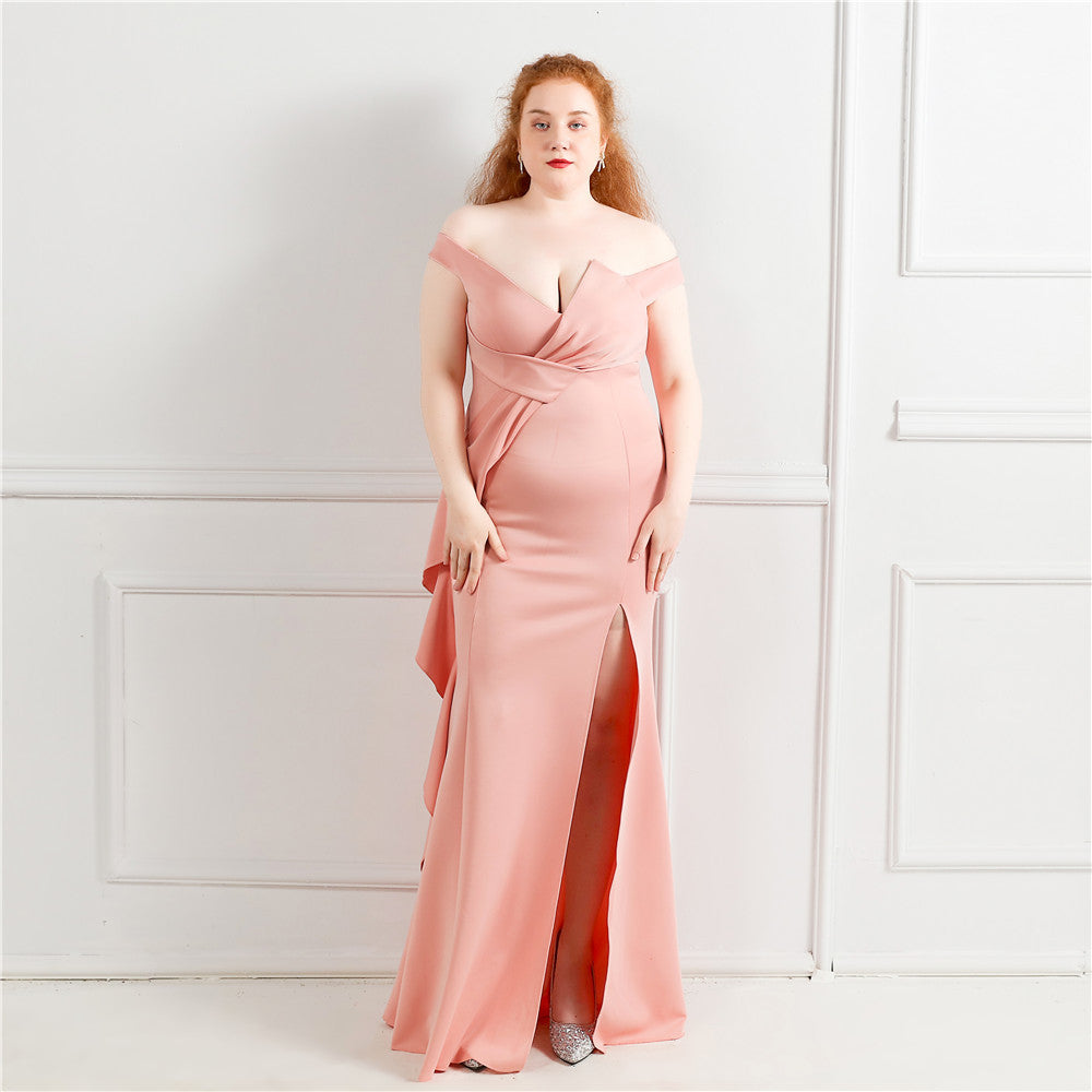 Elegant Off Shoulder Ruffled Slit Plus Size Beauty Long Formal Party Evening Dress 10