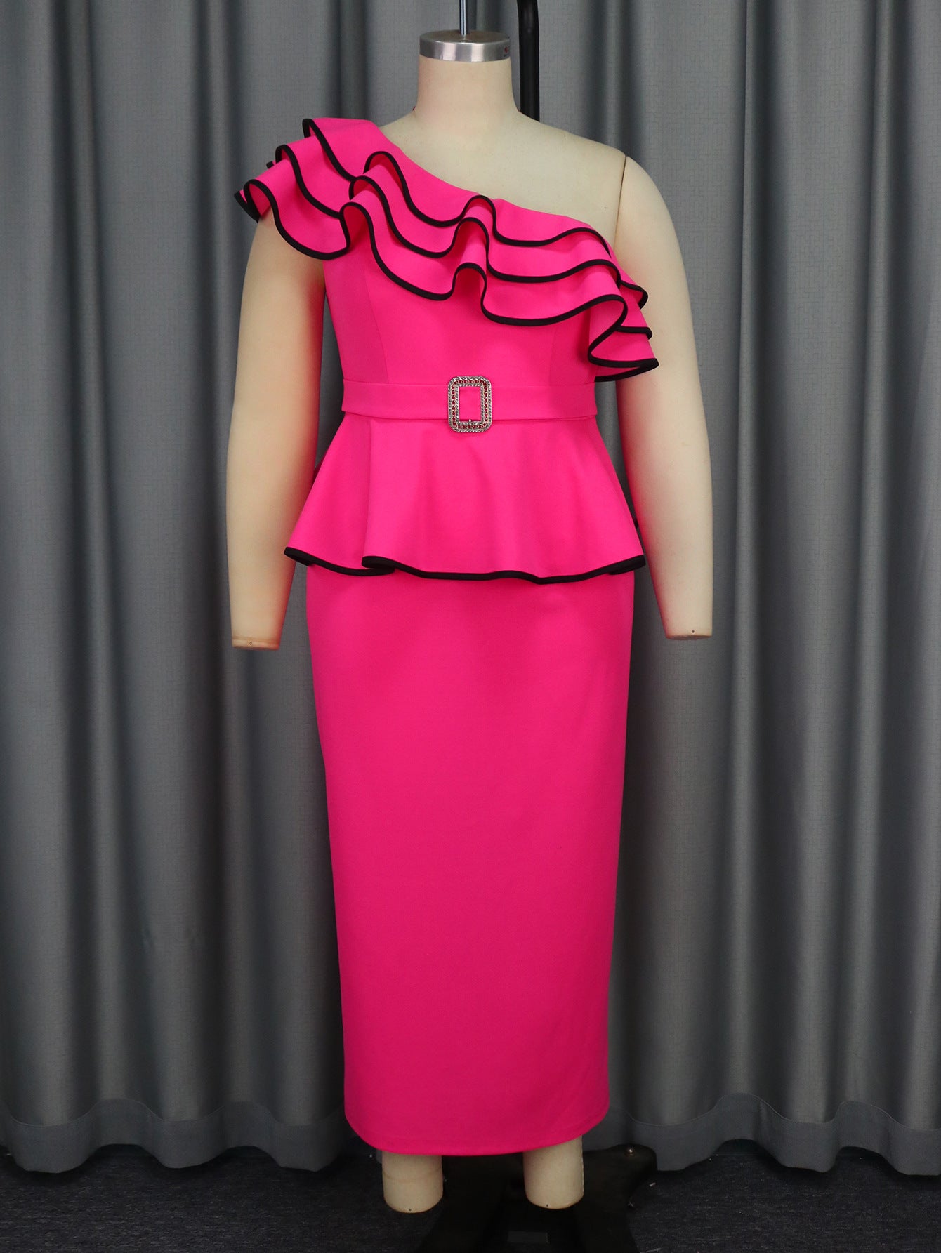 Fashionable Ruffle Slash Shoulder Sleeveless Peplum High Waist Party Dress 6