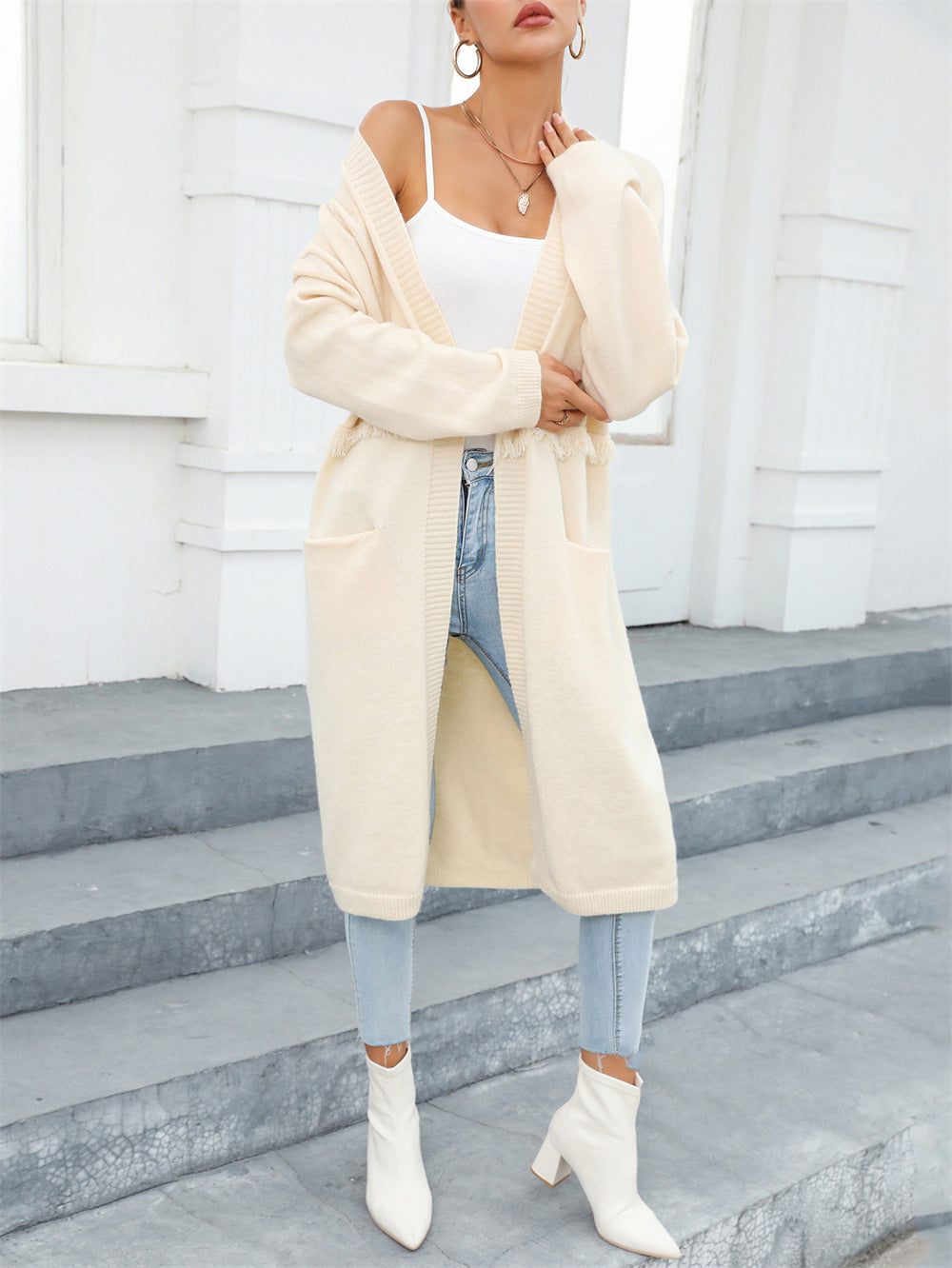 Winter Plus Size Long Cardigan Pocket Chic Fringe Sweater Coat 15