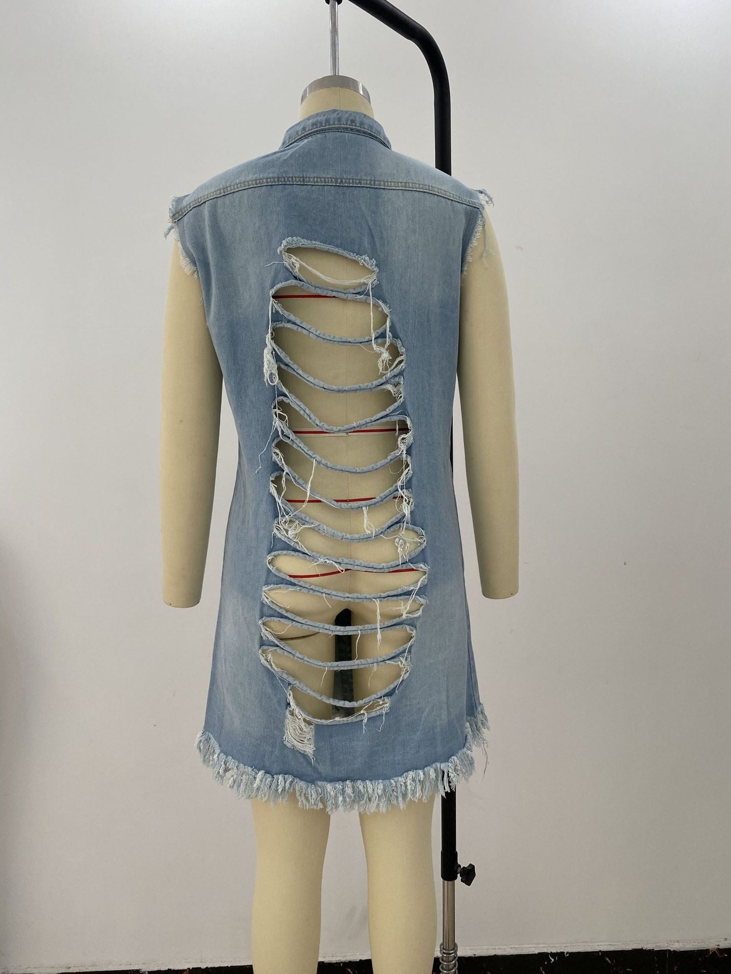 Women Ripped Tassel Denim Vest 8