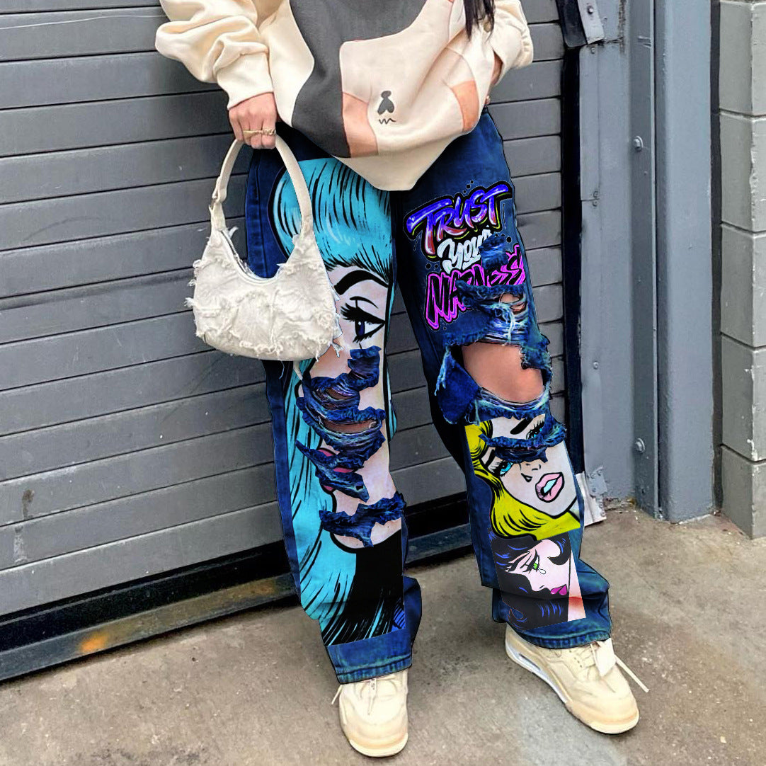 High Waist Cut Out Straight Wide Leg Jeans Winter Women's Clothes 4