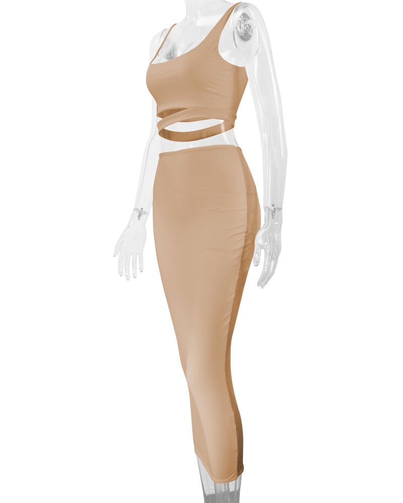 Autumn and Winter Women's Fashion Sexy Hollow Two-piece Skirt Set 21