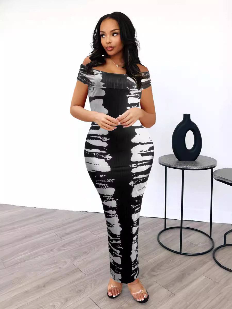 Women Sexy Off Shoulder Print Sleeveless Bodycon Dress 5