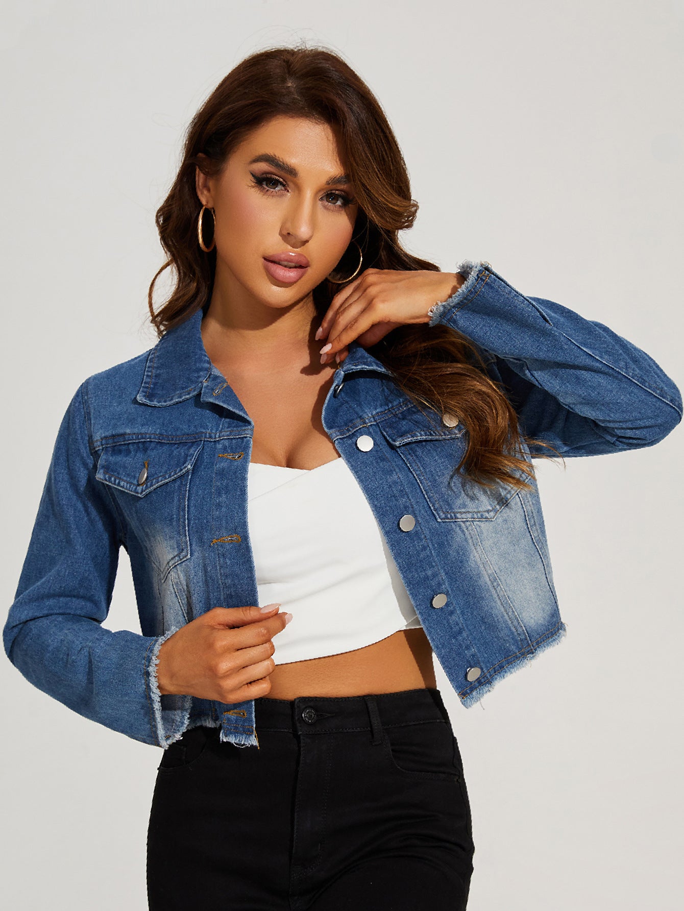 Women's Distressed Short Denim Jacket 3
