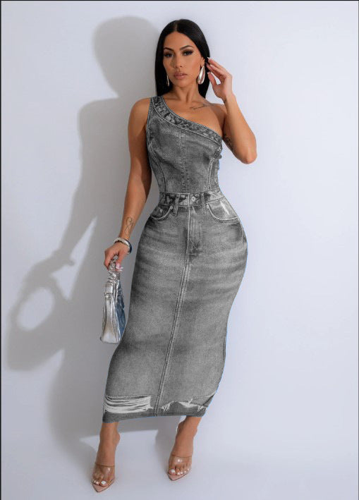 Women Prints Slash Shoulder Bodycon Dress 11