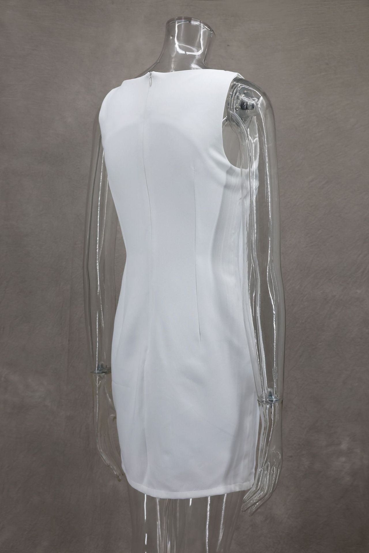 Fashion Summer Solid Color Slim Round Neck Sleeveless Short Dress 8