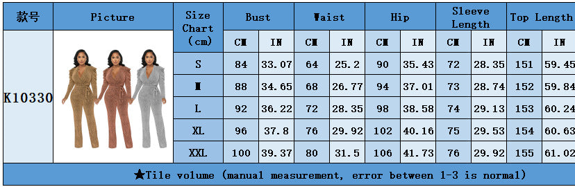 Women'S Sexy Slim Waist V Neck Puff Sleeve Shiny Knitting Jumpsuit 11