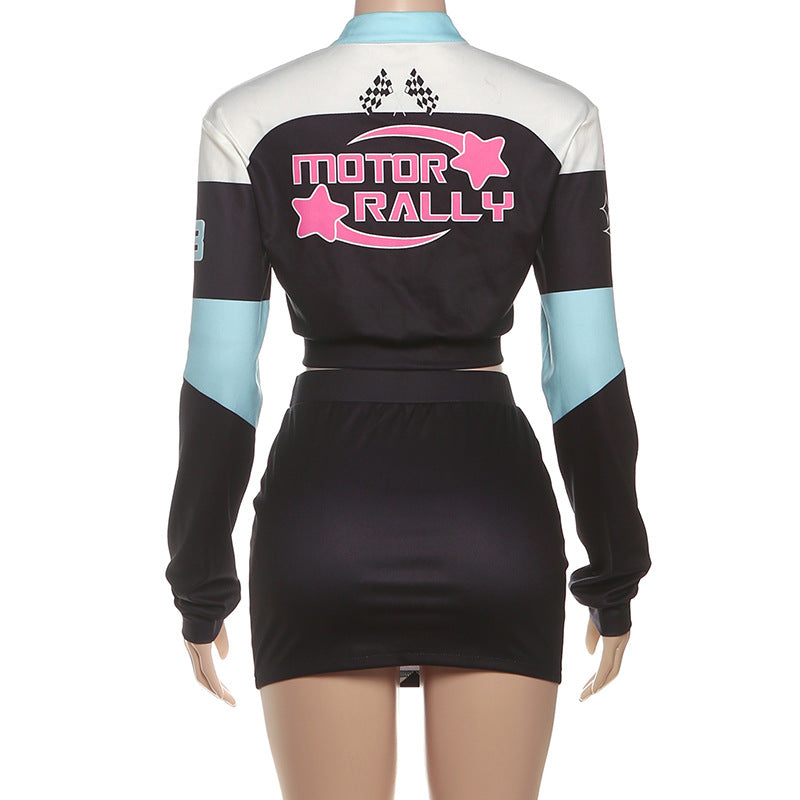 Women Fall Streetwear Sexy Crop Top and Skirt Two-Piece Set 7