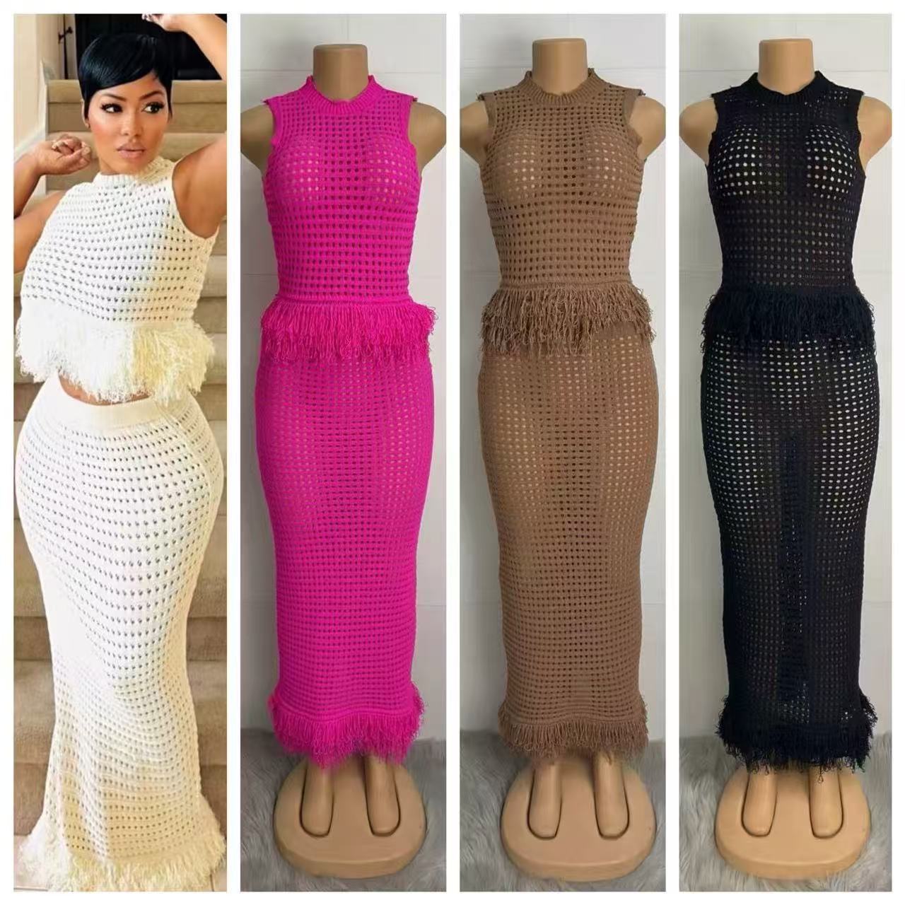 Women's Knitting Hollow Out Sexy Two-Piece Skirt Set 6