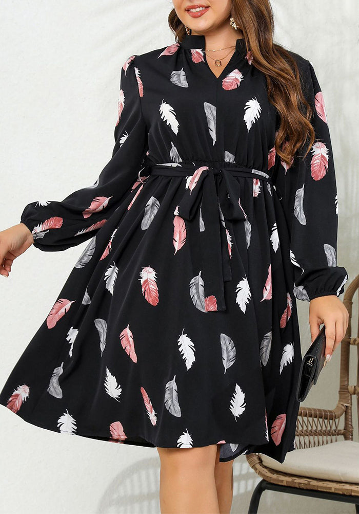 Autumn Long Sleeve Print Women Elegant Plus Size Dress