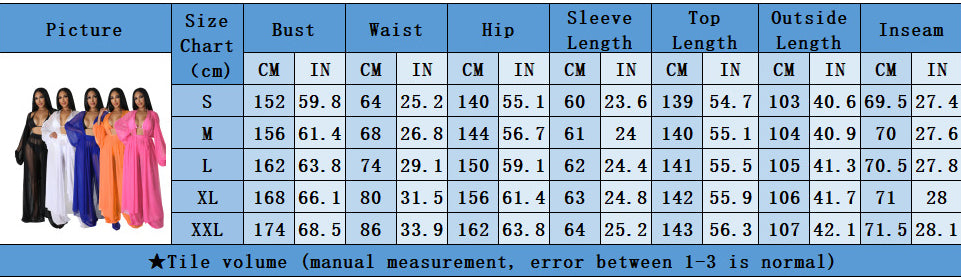 Fashion Ladies Solid Color Bat Sleeves Sexy See-Through Long Sleeve Pant Set 15