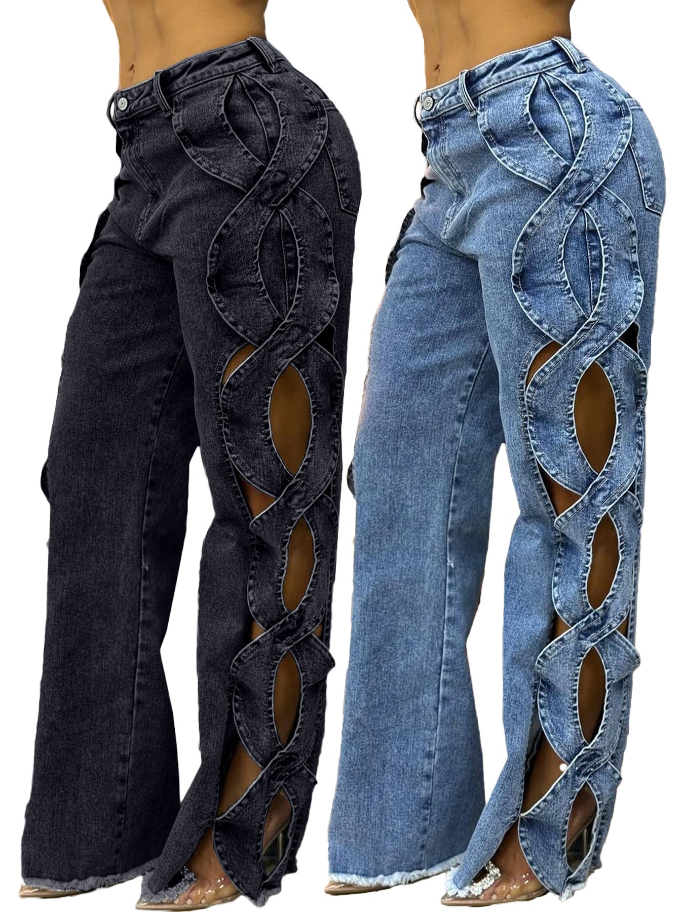 Spring/Summer Women's Side Cutout Denim Patchwork Trousers 10