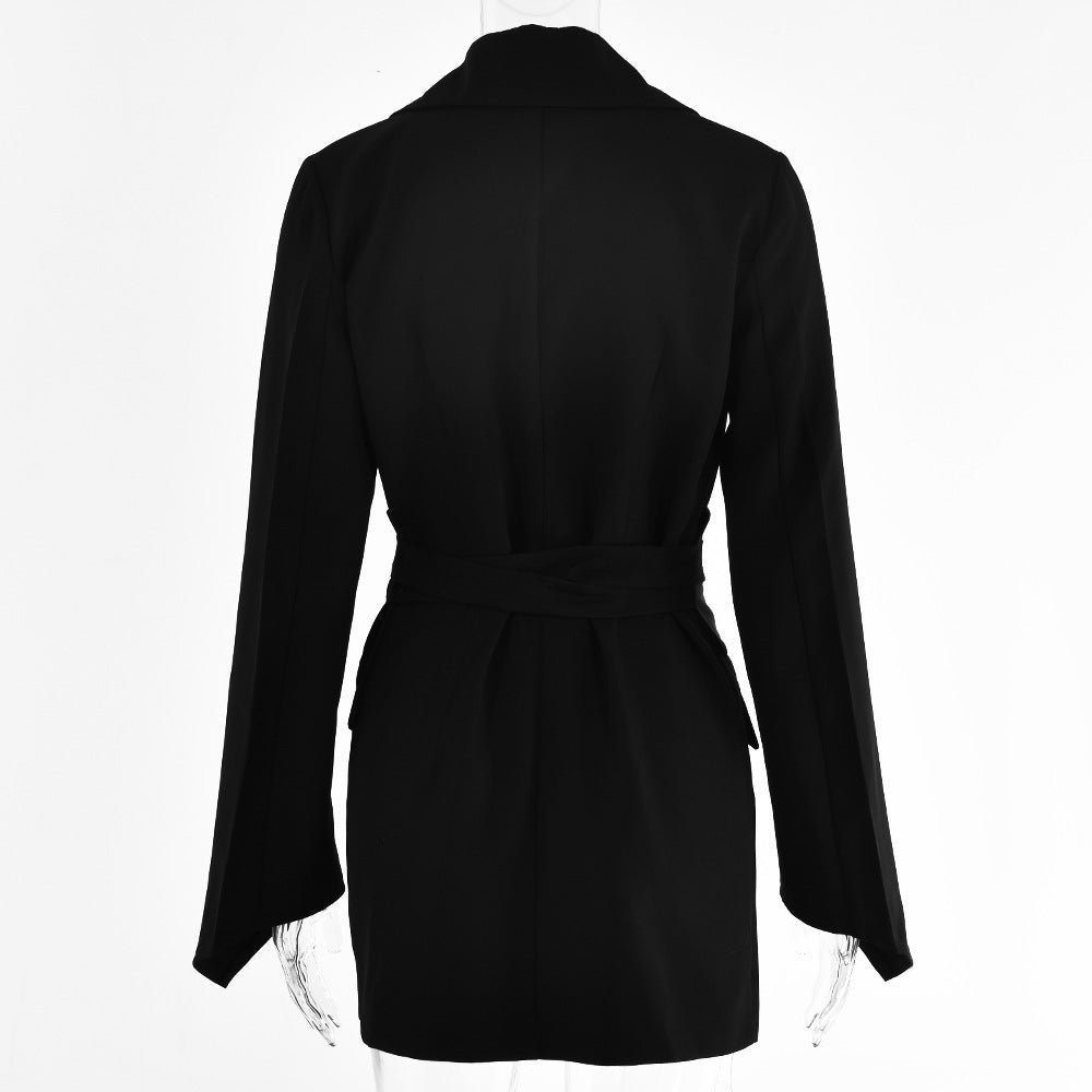 WomenCasual Solid Long Sleeve Lace-Up Belted Blazer 27