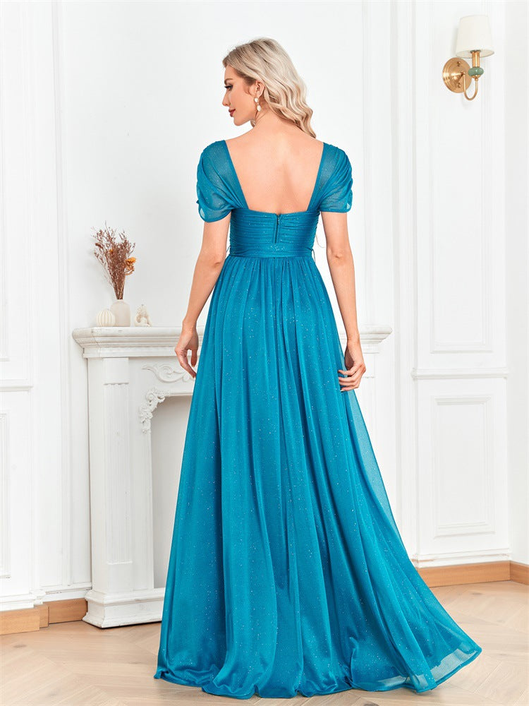 Women short sleeve square neck formal party bridesmaid dress evening dress 3