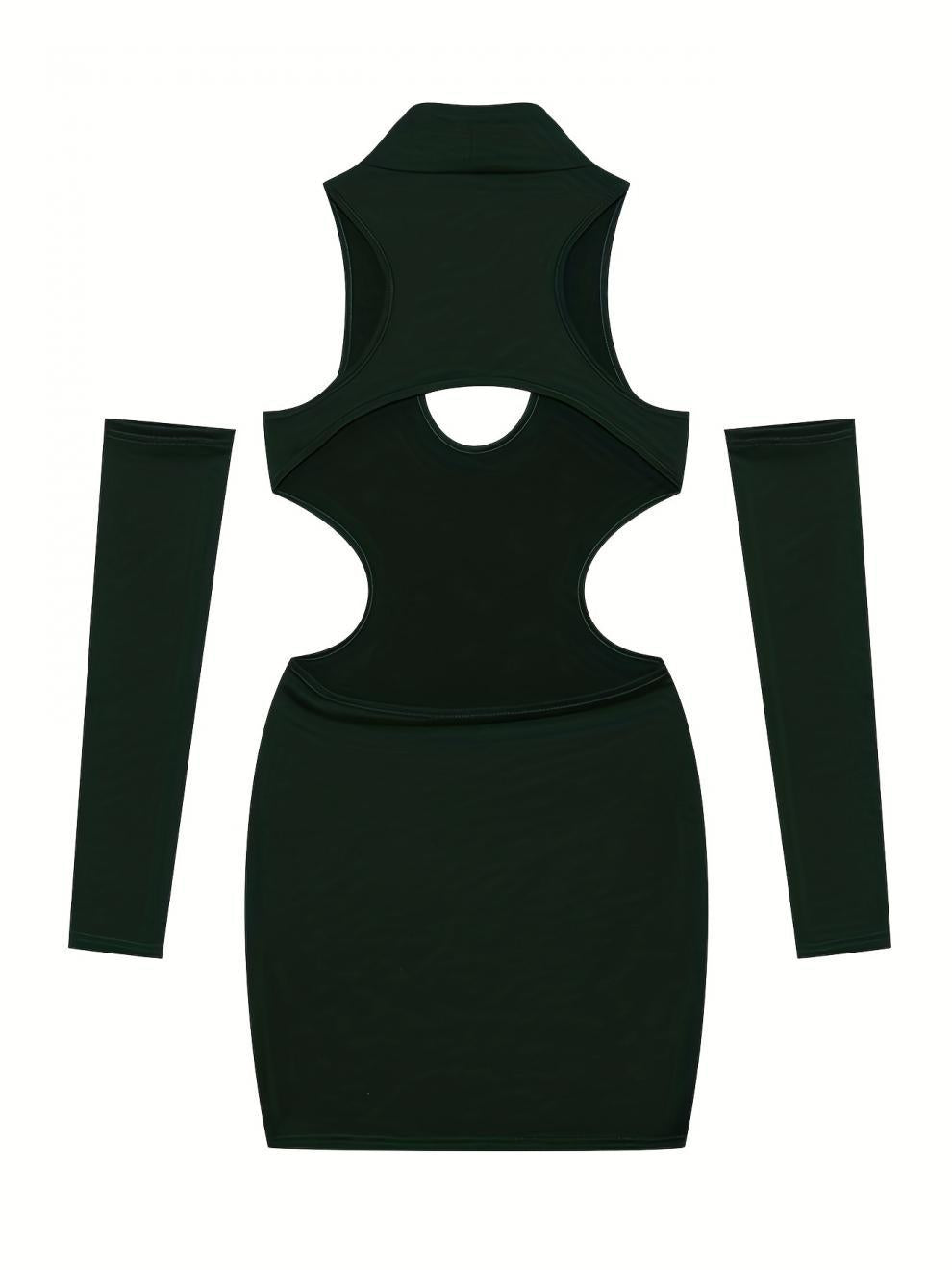 Women Solid Sexy Hollow Halter Neck Bodycon Dress 27