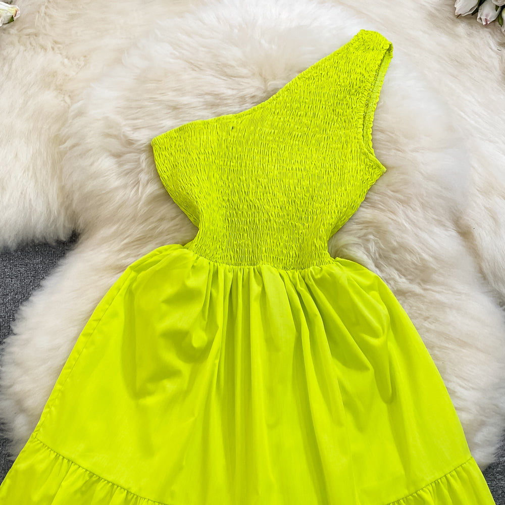 Retro Chic Sleeveless Slash Shoulder Slim Waist Slim Fit Beach Holidays A-Line Long Dress 72