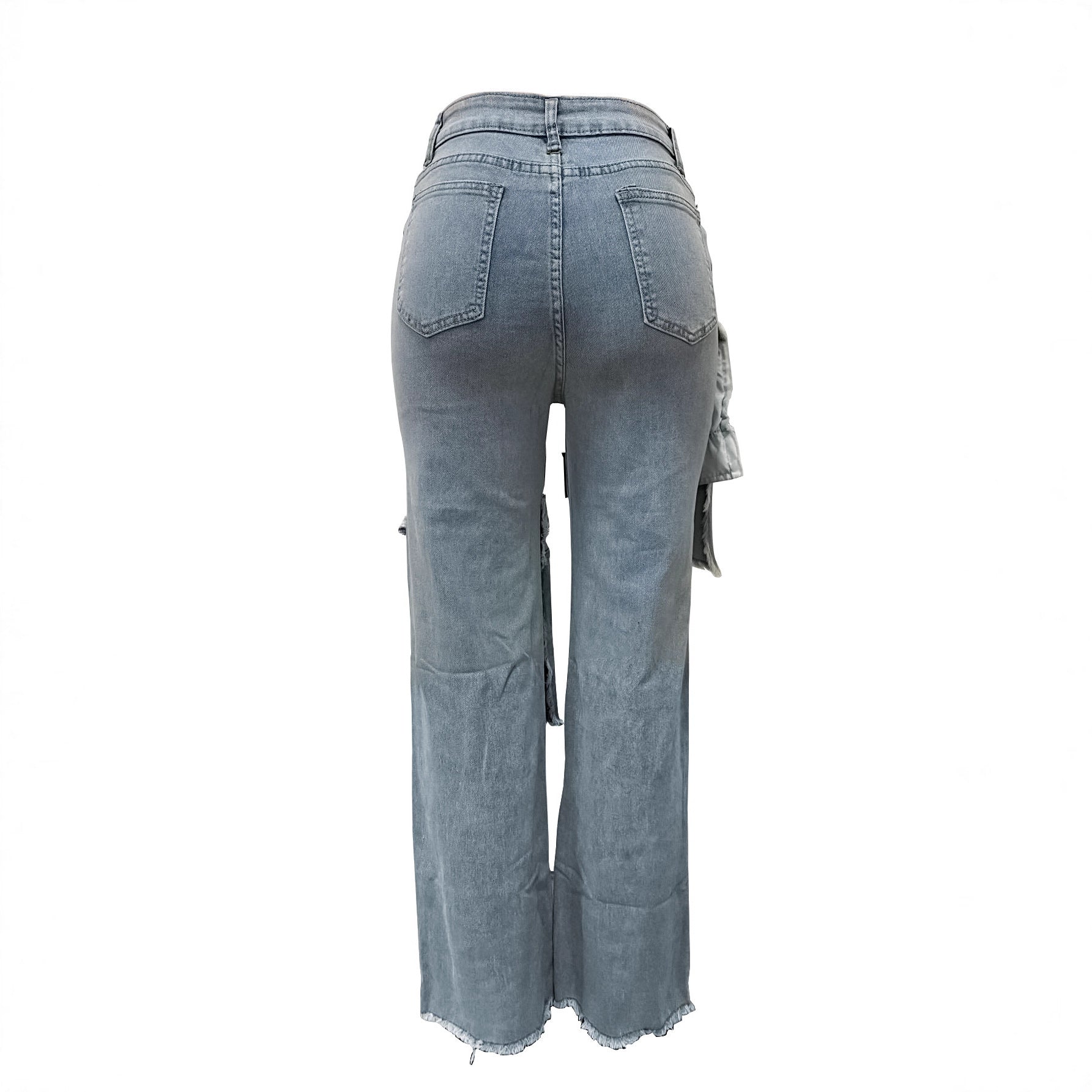 Women's Fashion Street Trend Patchwork Washed Distressed Straight Leg Loose Denim Pants 5
