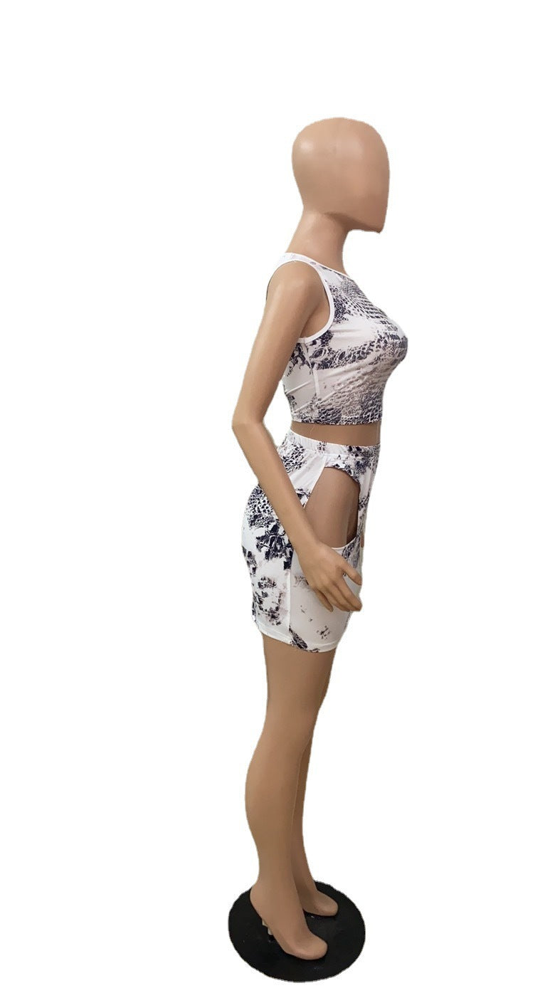 Women Casual Sexy Print Top and Skirt Two-piece Set 5