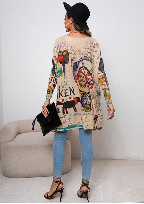 Plus Size Cartoon Print Sweater Long Sleeve Women Casual Pullover Loose Knitting Shirt Top 8