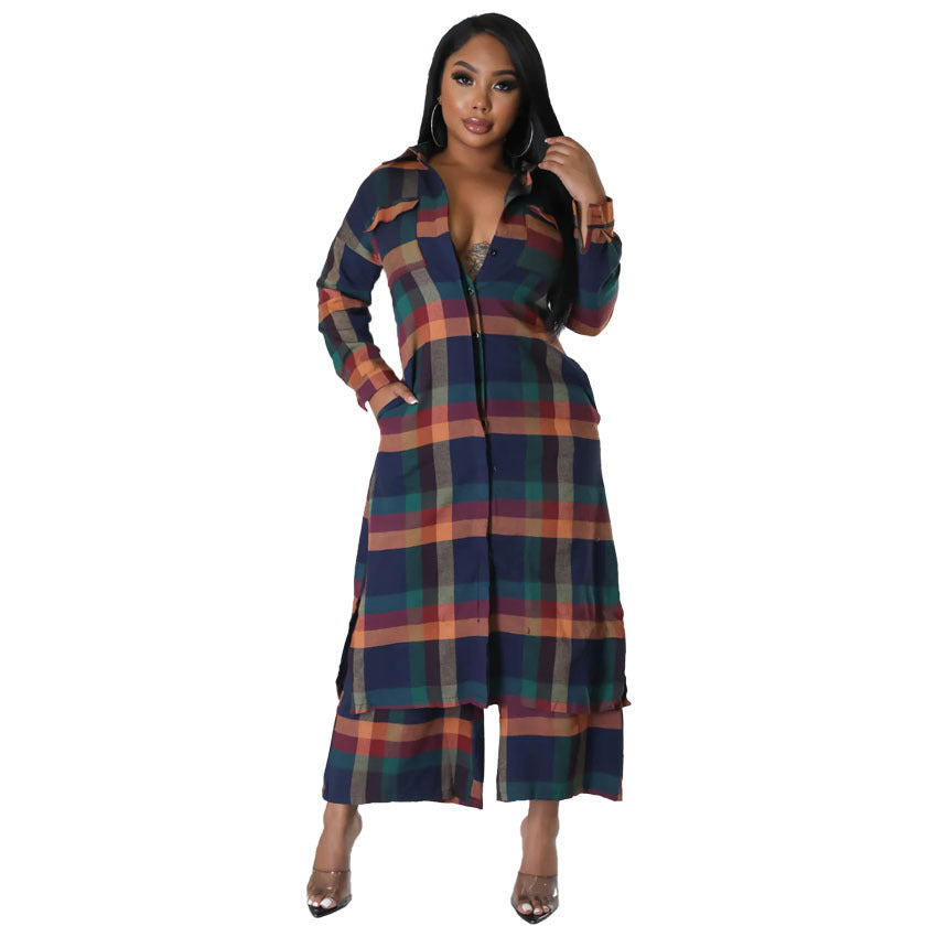 Women plaid print two-piece set 4