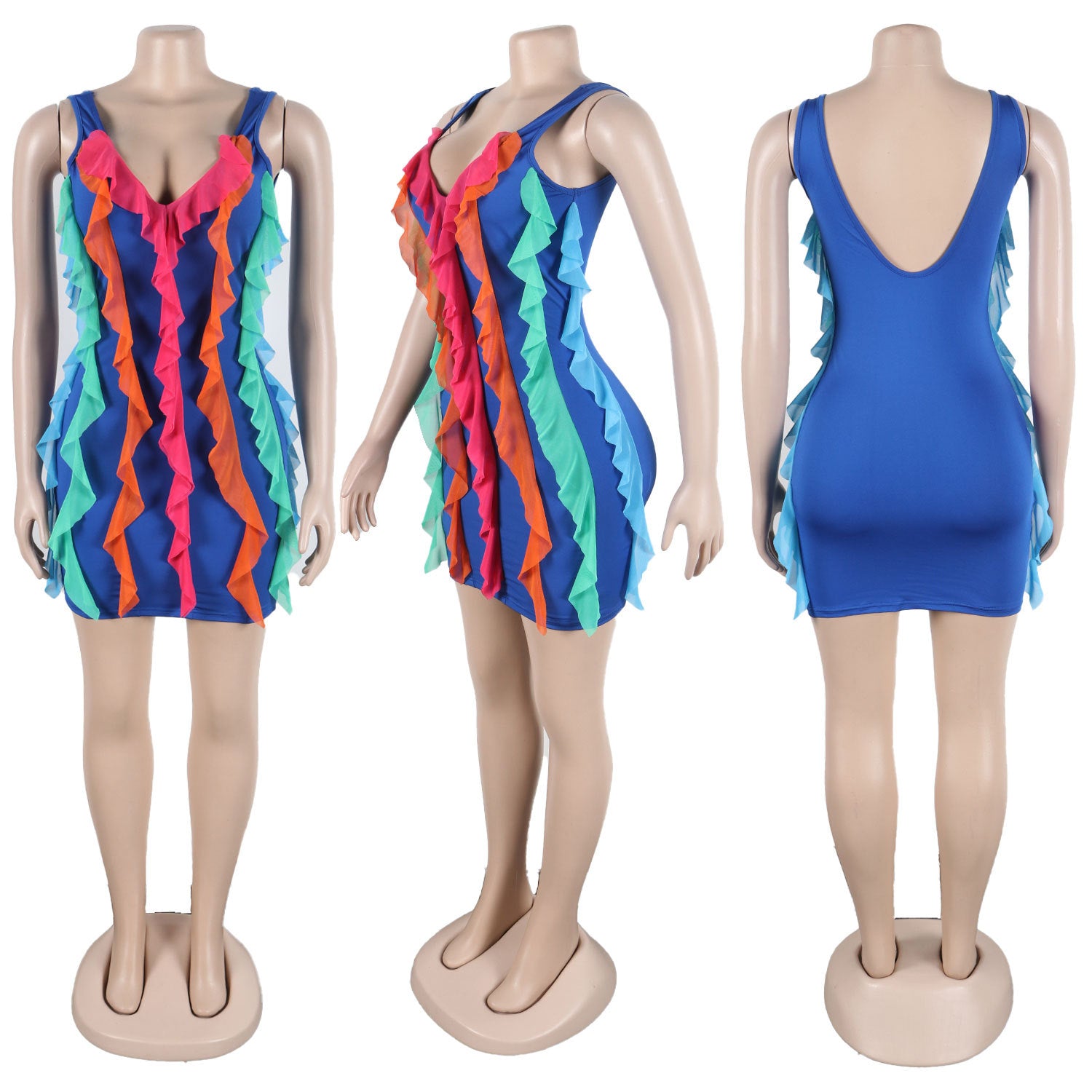 Women Contrasting Ruffles Line Irregular Mini Dress 26