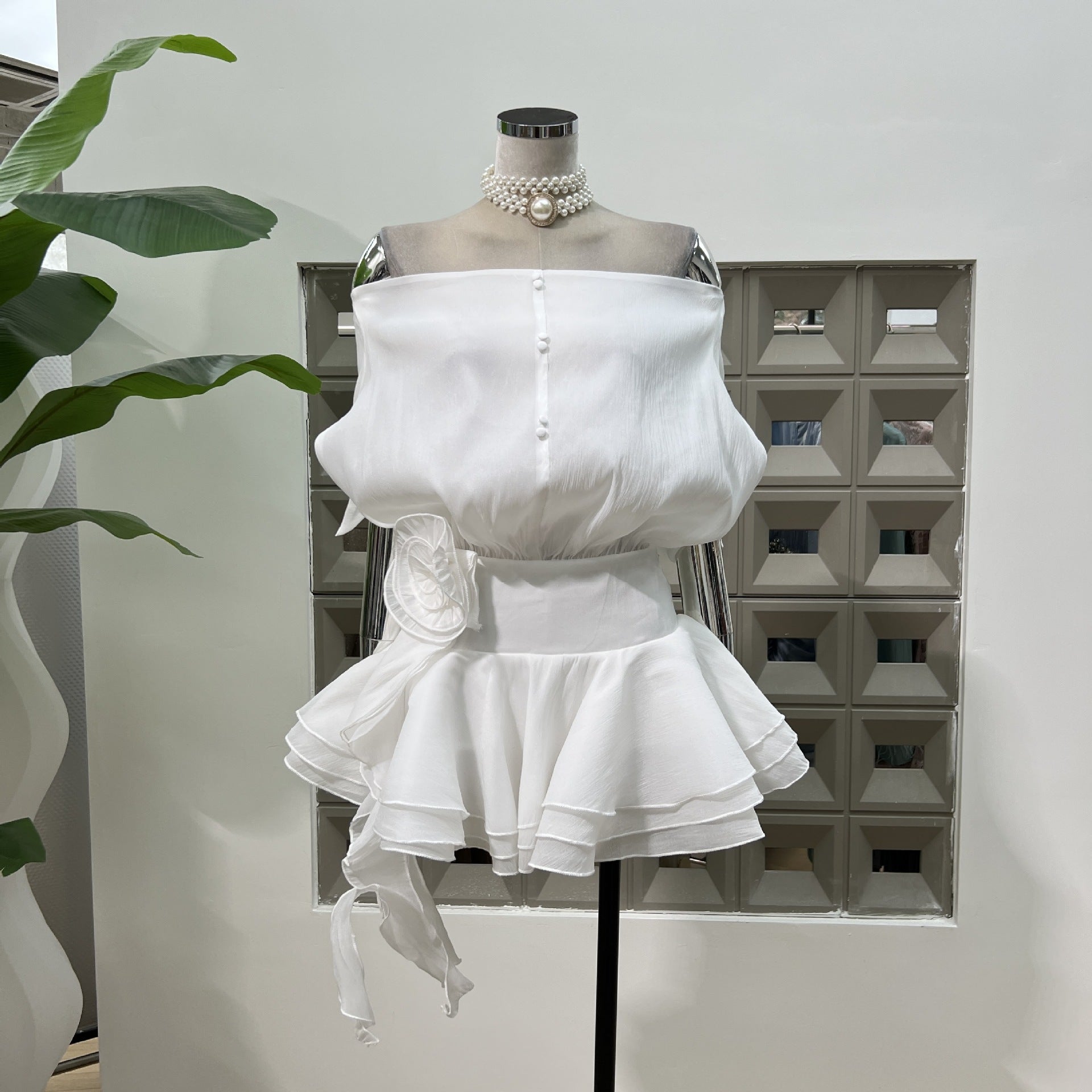 Off-Shoulder Bubble Sleeve Floral Mini Dress with Matching Shorts 3