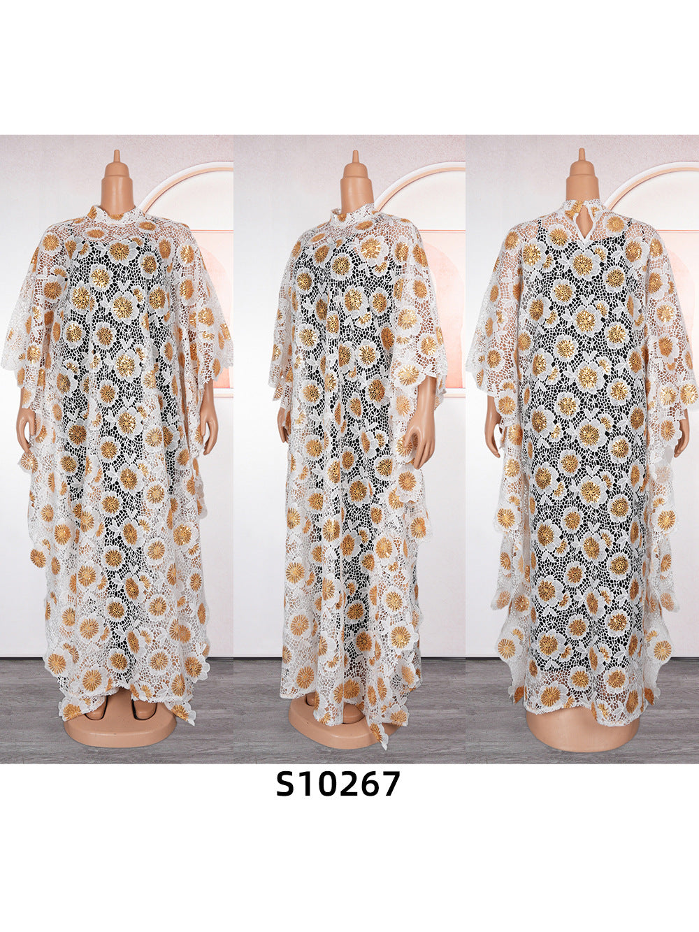 African Women's Clothing Plus Size Embroidered Lace Robe Dress